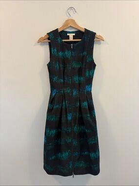 H&M Black Dress with Teal and Blue Brushstroke Print
